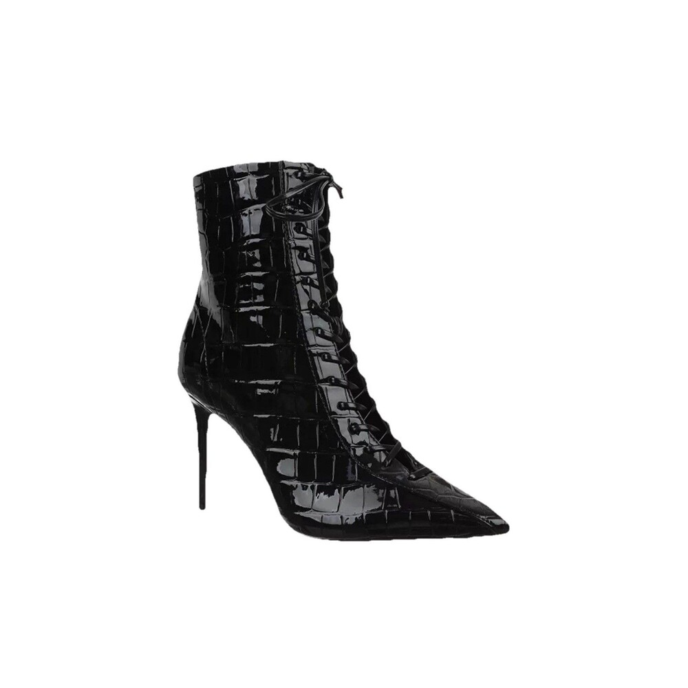 INC International Concepts Hariet Womens Boots 6.5M Black Patent Croc Stiletto